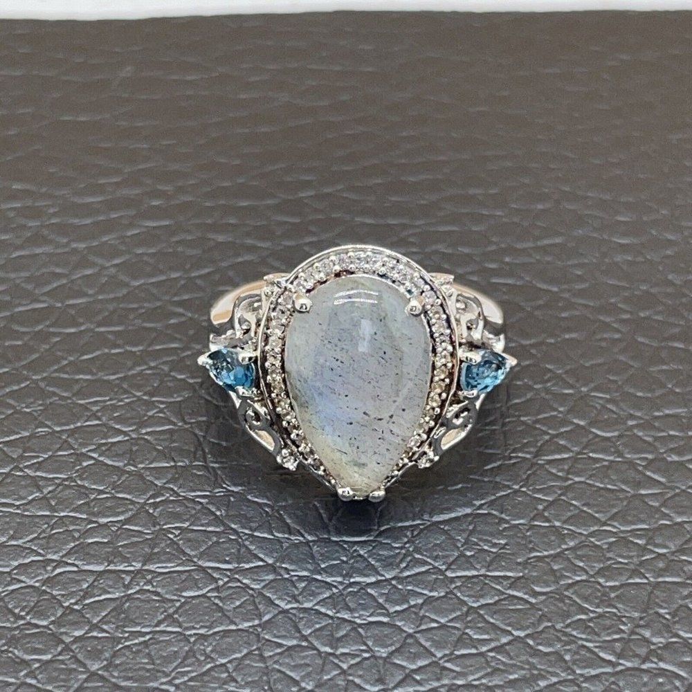 Colleen Lopez Labradorite Ring London Blue Topaz Sterling .925 White Topaz 7.75 - Picture 4 of 11